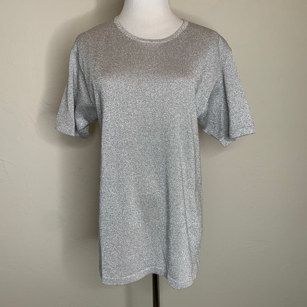 Vintage Silver Sparkle Sweater Short Sleeves Sz Medium